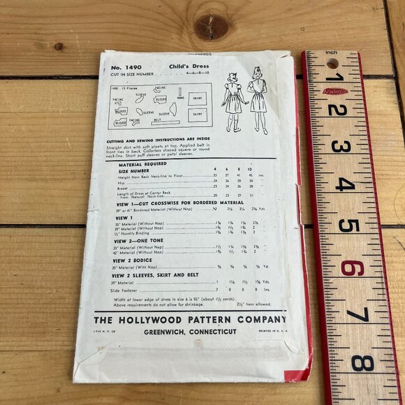 Girl's Dress Hollywood 1490 Sewing Pattern Child Size 6 Years Vintage 1940s - Picture 3 of 3